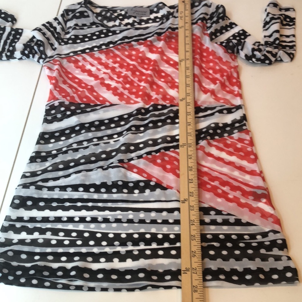 Chic Women's Black and Red Semi Sheer Striped Blouse 3/4 Sleeves Women's Small - Picture 12 of 13